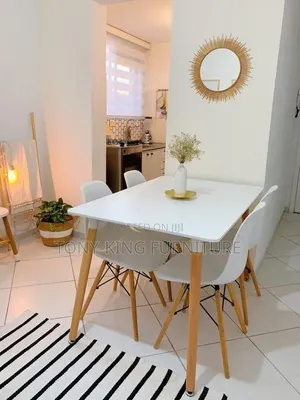 Modern 4-Seater Rectangular Wooden Dining Table Set With Wooden Leg