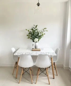 Imported White 4-Seater Wooden Top Rectangular Dining Table Set.
