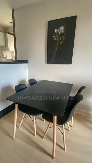 Modern Black 4-Seater Wooden Top Rectangular Dining Table Set