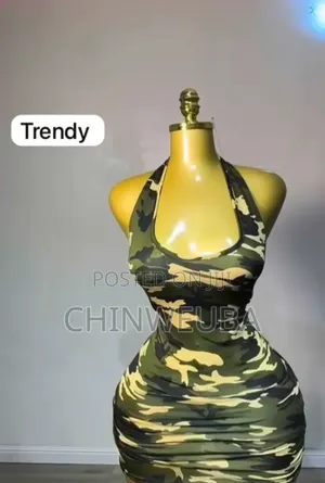 Trendy Camouflage Halter Neck Ruched Bodycon Mini Dress