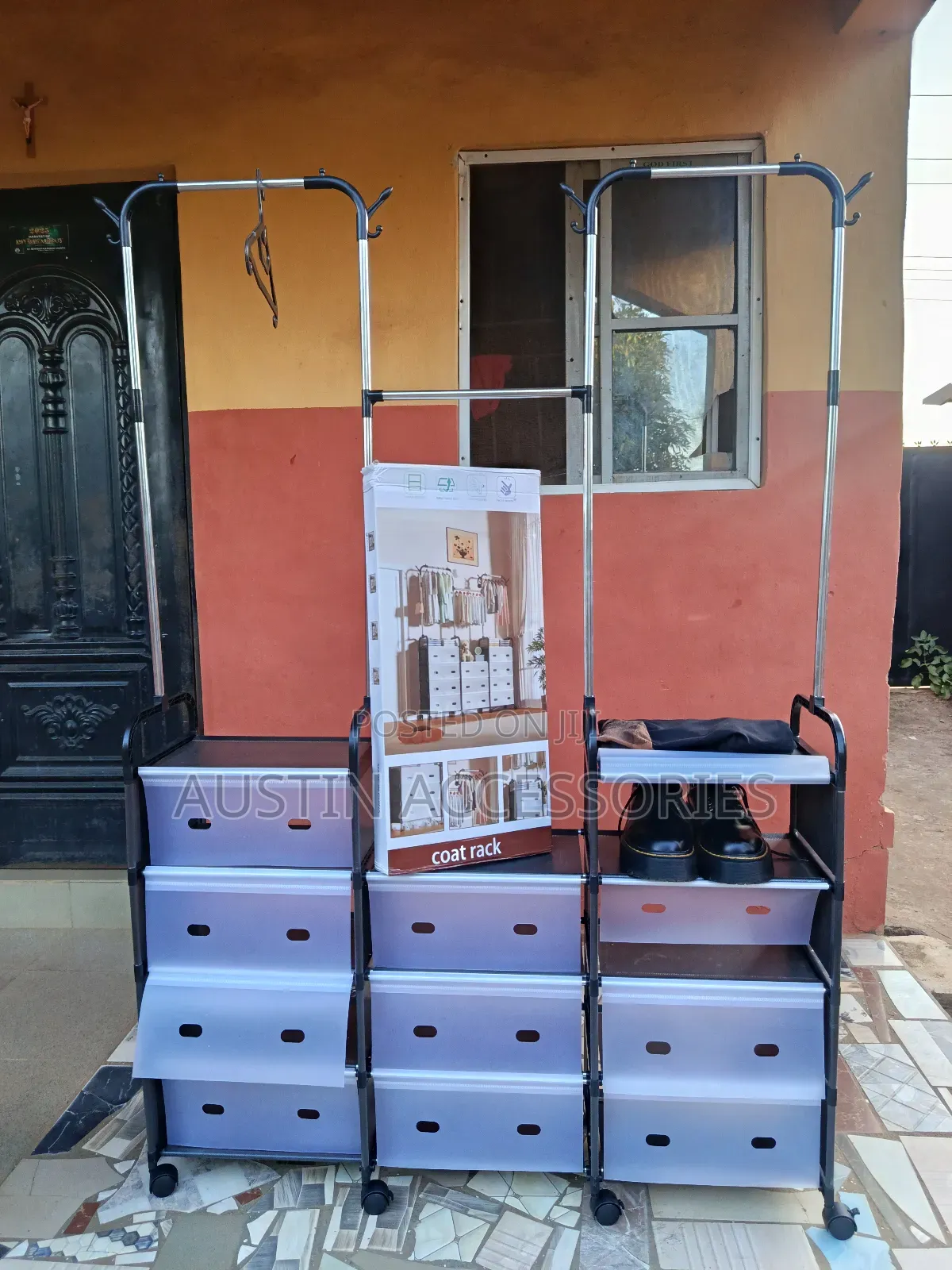 Portable Multi-Purpose Coat and Dust Proof Shoe Rack Organizer.