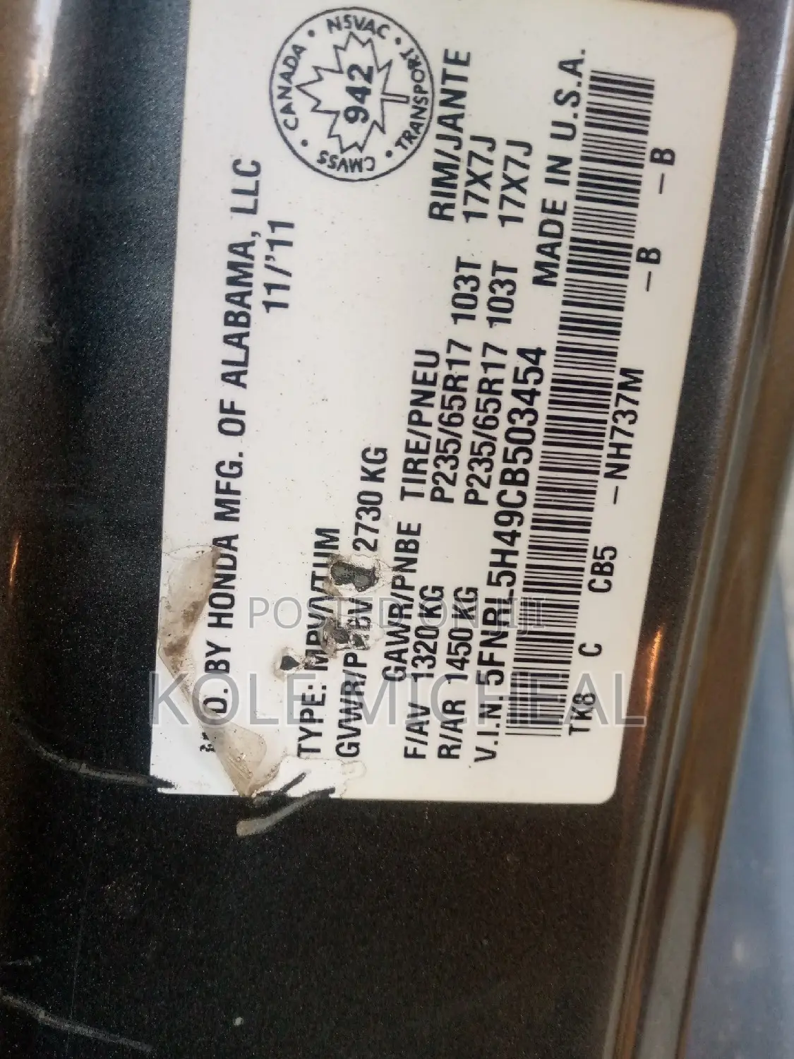 Honda Odyssey 2012 Gray