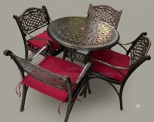 Stylish Outdoor Round Smooth Iron Table and Four Cushion Chairs