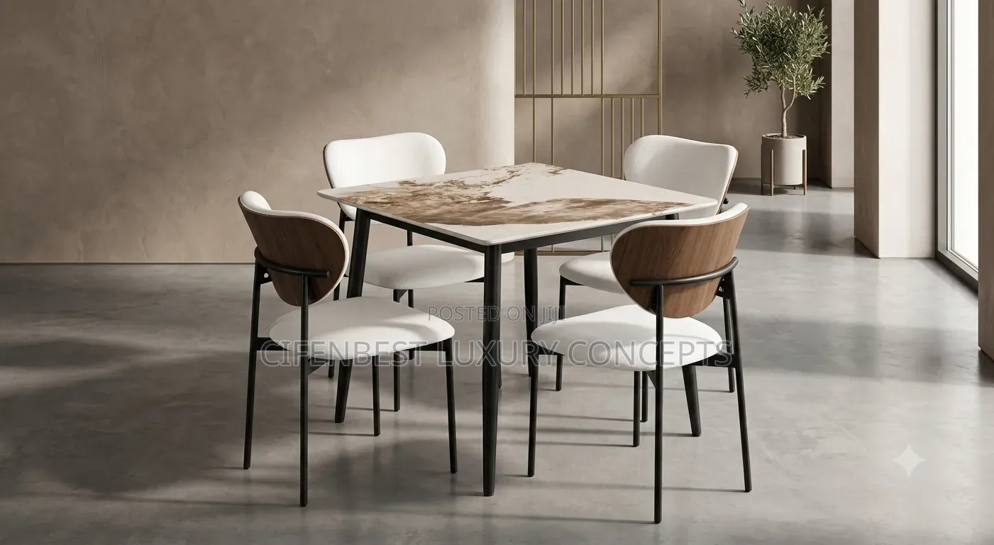 Luxury Squared Mable Top Dinning Table With Four Chairs