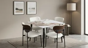 Luxury Squared Mable Top Dinning Table With Four Chairs