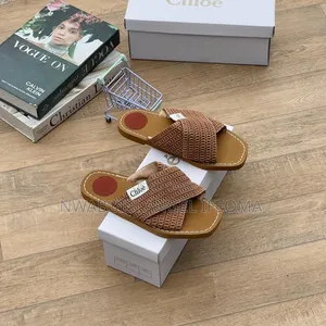 Chloe Woody Raffia Criss Cross Flat Slides
