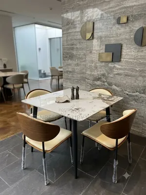 Squred Marble Top Dinning With Four Luxury Leather Chairs