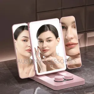 Tricolour Rechargeable Led Makeup Mirror With Contact Lenses Cleaner