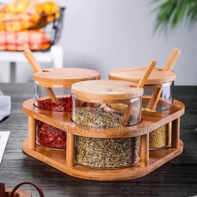 High Quality 3pcs Spice Storage Jar With Bamboo Rack