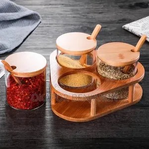 High Quality 3pcs Spice Storage Jar With Bamboo Rack