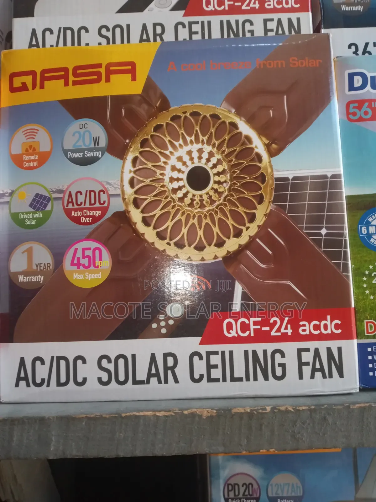 24"...solar AC/Dc Qasa Ceiling Fan