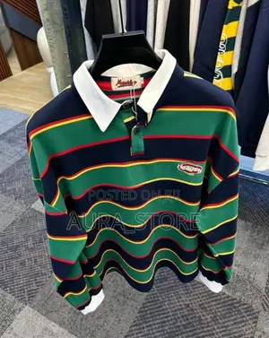 Wavy Striped Long-Sleeve Rugby Polo Shirt.