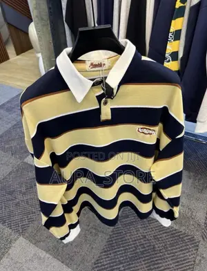 Wavy Striped Long-Sleeve Rugby Polo Shirt.
