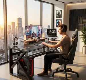 K-Shaped Carbon Fiber Gaming Desk With Monitor Stand & CPU Holder