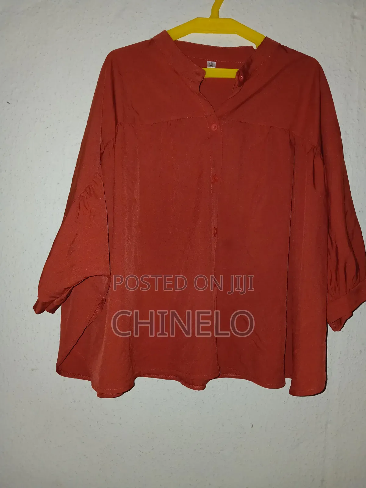 "Rust Orange Oversized Button-Down Blouse"