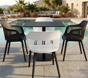 Modern Wooden Top Squared Restaurant Table With Four Chairs