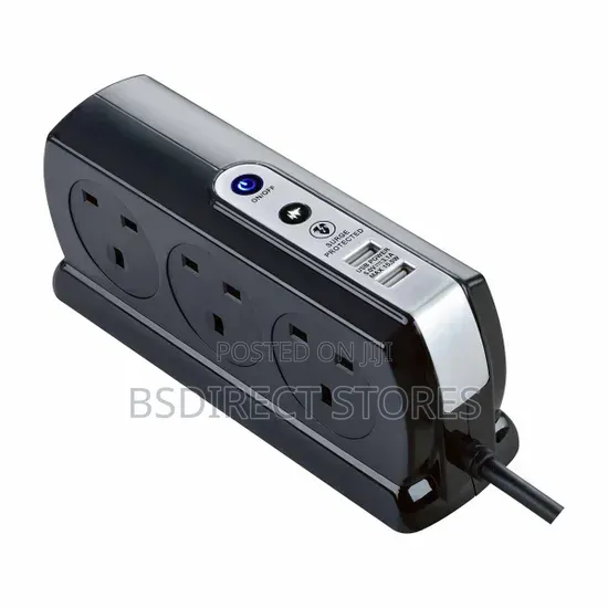Masterplug Heavy Duty 6 Socket Switch Surge Protected Lead 2 USB, 2M