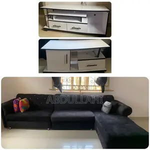 Black L-Shaped Sofa (Sectional Chair) Wood Frame, High Back, With Arms