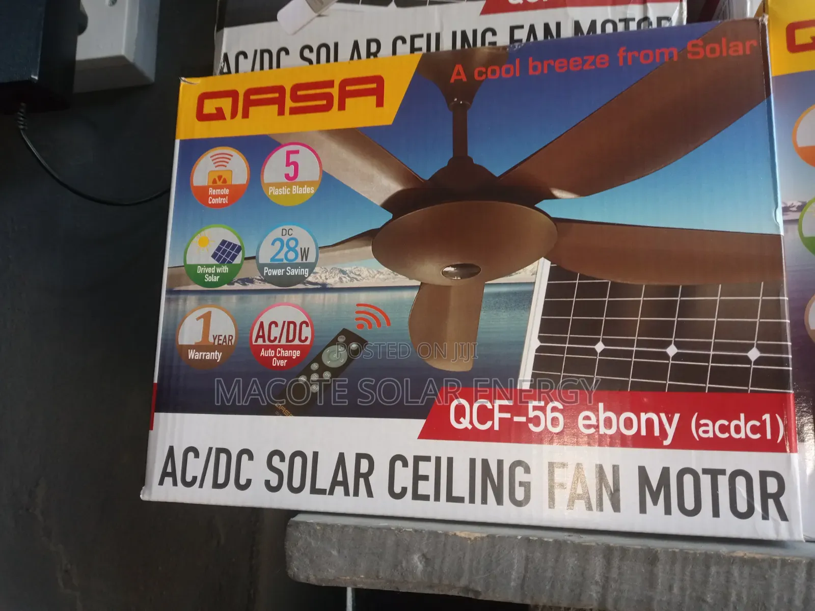 56"qasa Ebony Solar Celling Fan