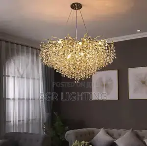 Modern Living Room LED Crystal Gold Large Chandelier Kitchen