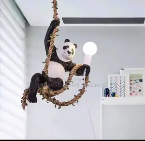 Nordic Hemp Rope Panda Chandelier Bar Restaurant Plant Light