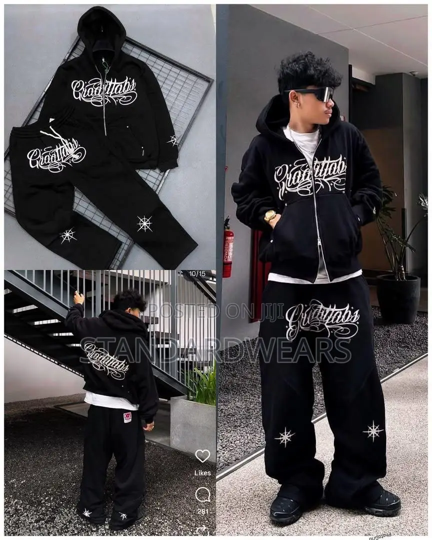 Stylish Men's 2-Piece Tracksuit – Black