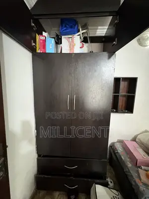 Large Wooden Wardrobe With Mirror + Free Floating Shelf