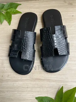 H-Shaped Crocodile Leather Slides ,Handcrafted Luxury,Premium Leather