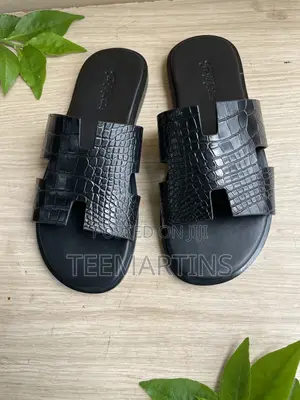 H-Shaped Crocodile Leather Slides ,Handcrafted Luxury,Premium Leather