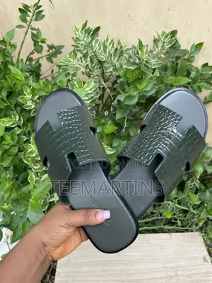 H Shaped Crocodile Skin Leather Slides