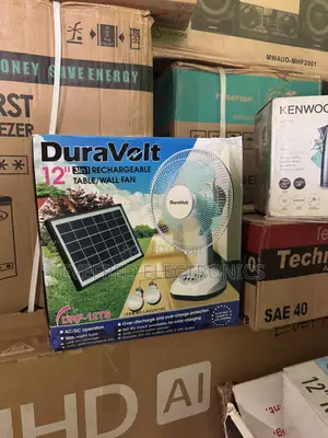 12” Solar Table/Wall Rechargeable Fan With Two Bulbs and Panel
