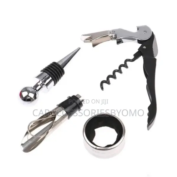 4 in 1 Red Wine Opener Set – Corkscrew, Foil Cutter, Pourer & Stopper
