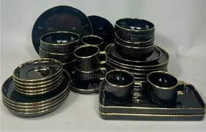32pcs Luxury Gold-Rimmed Dinner Set.