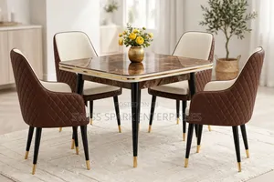 Luxury 4-Seater Dining Set - Milky & Coffee  Chairs Marble Table