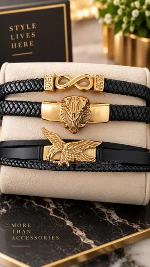 Braided Leather Bracelets With Gold-Toned for Men