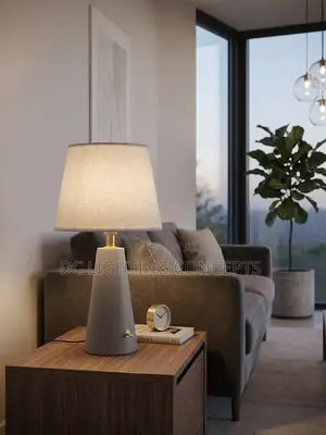 Modern Conical Ceramic Table Lamp With Brass Toggle for Living Room.