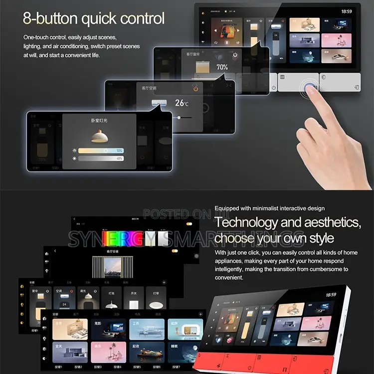 Tuya Smart 6 Inch Control Panel With 3 Gang Switch Black