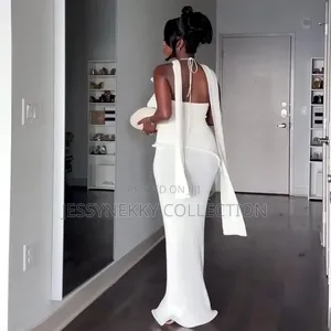 Classic Luxurious White Dress With Neck Tie