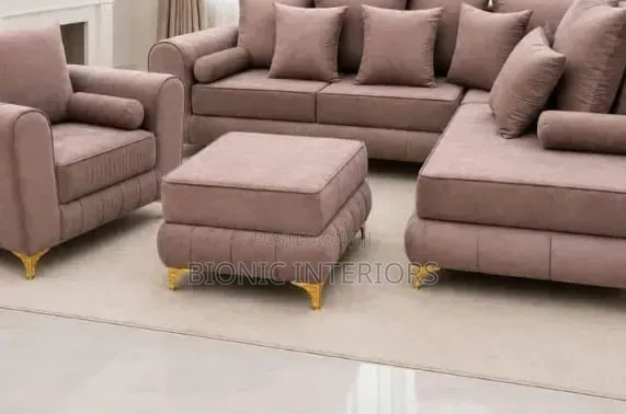 L Shape Chair With Pillows and Centre Table