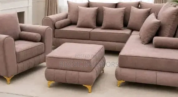 L Shape Chair With Pillows and Centre Table