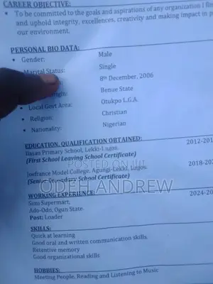 Hiring Now: Supermarket Staff – Ologolo, Lagos, ₦