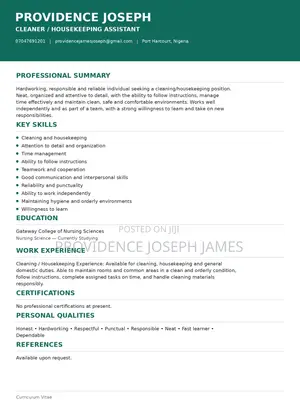 Housekeeping & Cleaning CV