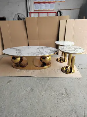 Golden Center Table With 2 Stools