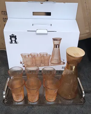 8-Piece Amber-Tinted Ribbed Glass Drinking Set 35% DISCOUNT