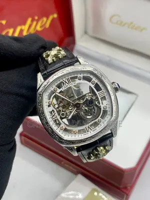 Cartier Quality Luxury Men Genuine Leather Automatic Engine Wristwatch
