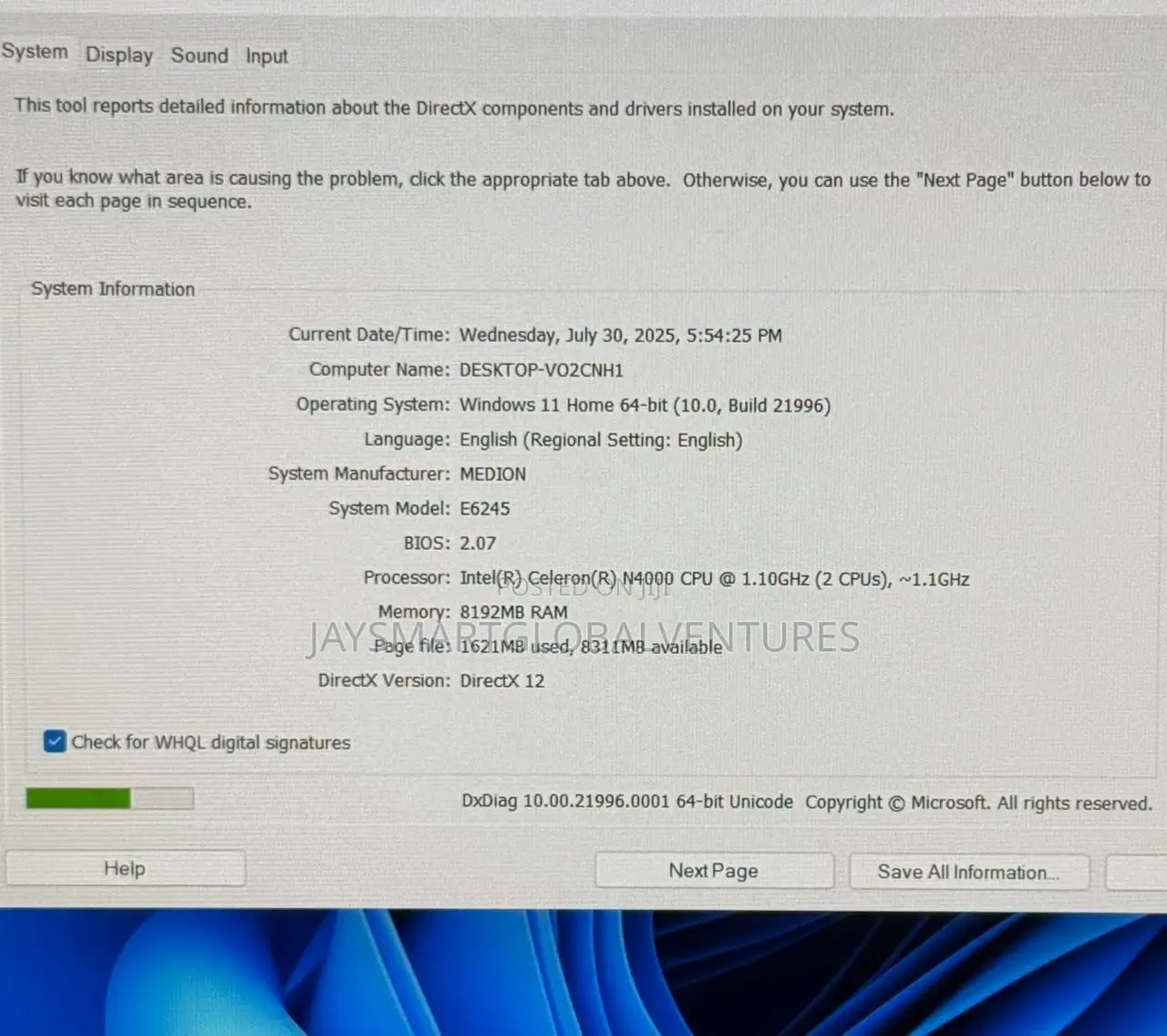 Laptop Medion 8GB Intel SSD 256GB