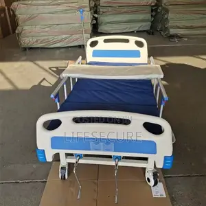 Manual Crank Dual Function Hospital Bed With Overbed Table, Iv Pole