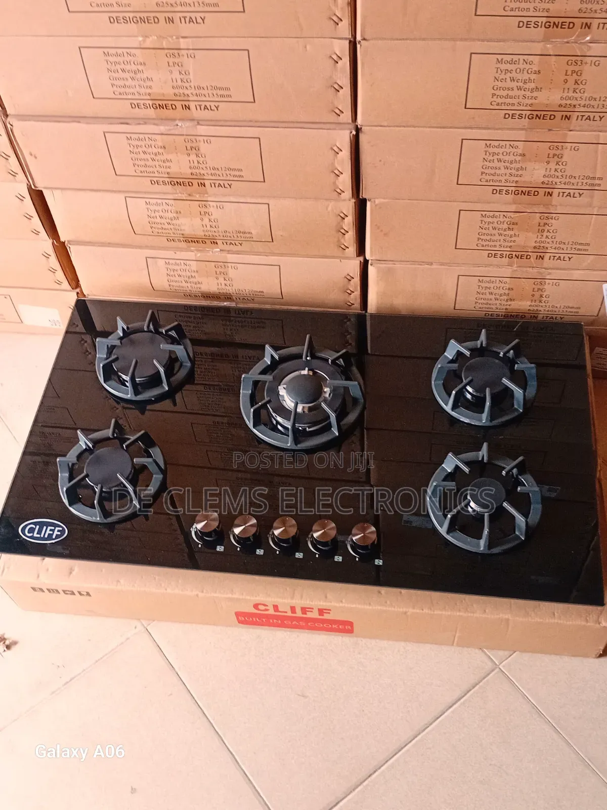 5Burner Inbuilt All Gas Cooker Glass