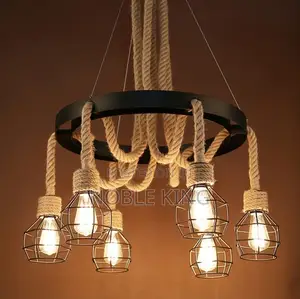 Industrial Rustic Pendant Lights Hemp Rope Indoor Lamp Para Sala Hang