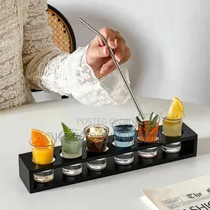 High Quality 6 Hole Black Wooden Tequila Rack